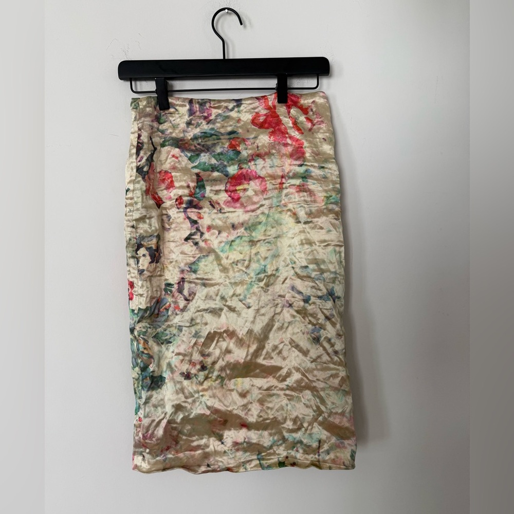 Watercolor Floral Midi Pencil Skirt